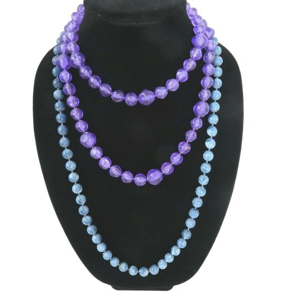 Unbranded Jewelry Lot Of 2 Vintage Beaded Necklaces Purple And Blue